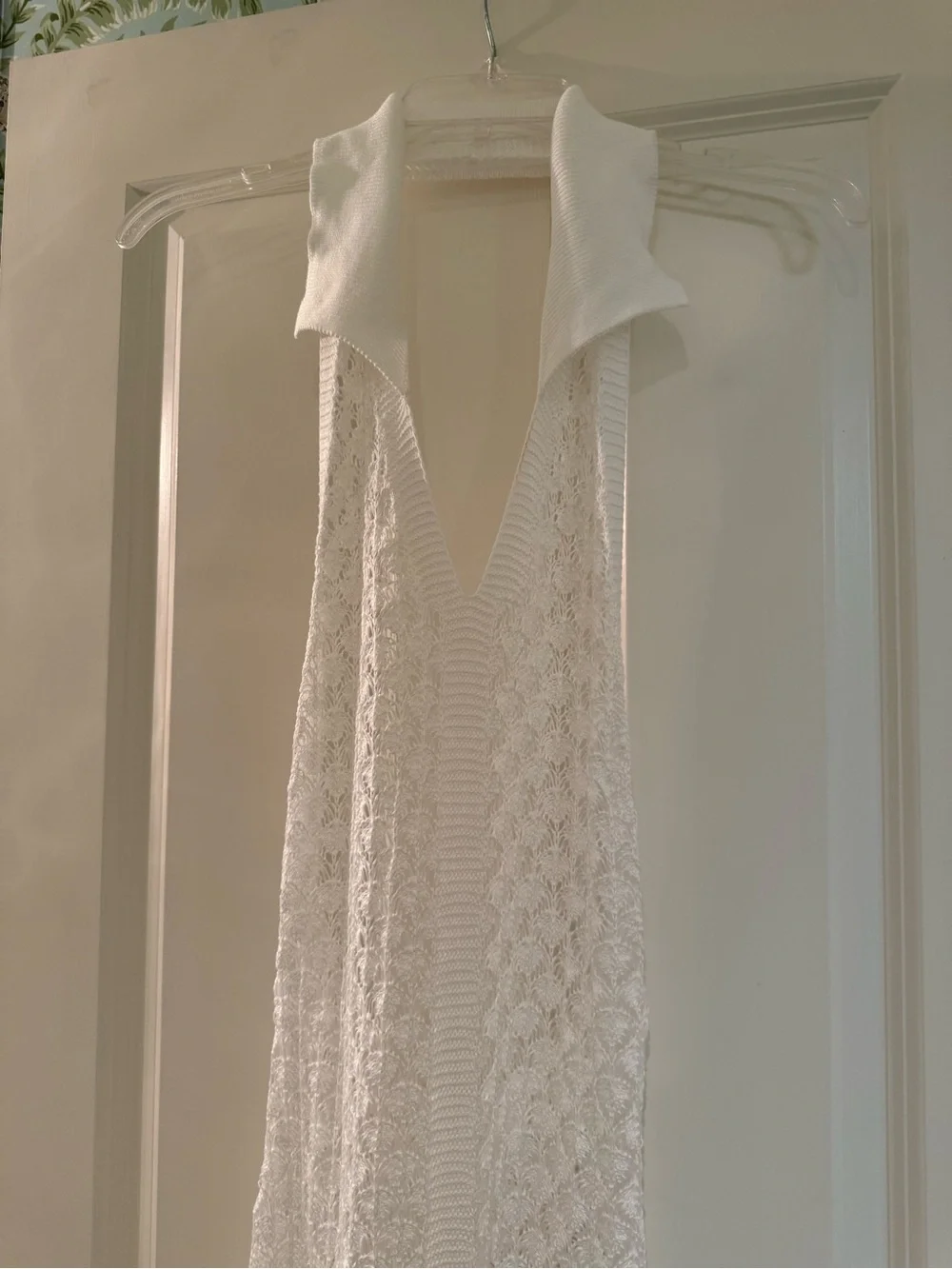 White Crochet Collard dress with open back